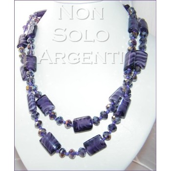NSA|Bigiotteria : Lunga Collana perle sfaccettate di cristallo e vetro soffiato col VIOLA 120 cm