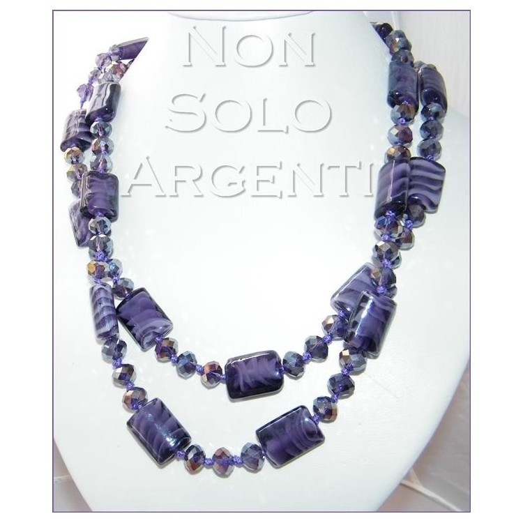 NSA|Bigiotteria : Lunga Collana perle sfaccettate di cristallo e vetro soffiato col VIOLA 120 cm