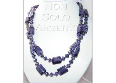 NSA|Bigiotteria : Lunga Collana perle sfaccettate di cristallo e vetro soffiato col VIOLA 120 cm