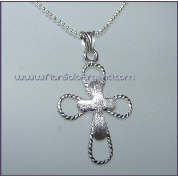 NSA|ARGENTO 925 Ciondolo a croce doppia braccia a treccine arrotondate e centrale satinato