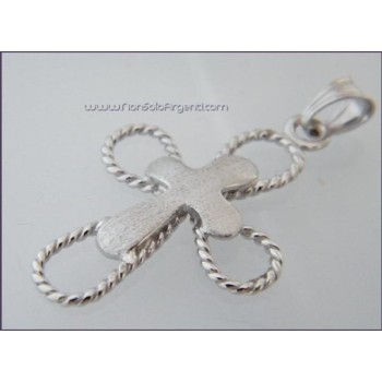 NSA|ARGENTO 925 Ciondolo a croce doppia braccia a treccine arrotondate e centrale satinato