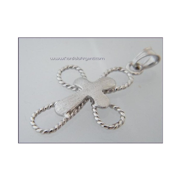 NSA|ARGENTO 925 Ciondolo a croce doppia braccia a treccine arrotondate e centrale satinato