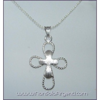 NSA|ARGENTO 925 Ciondolo a croce doppia braccia a treccine arrotondate e centrale satinato