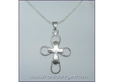 NSA|ARGENTO 925 Ciondolo a croce doppia braccia a treccine arrotondate e centrale satinato
