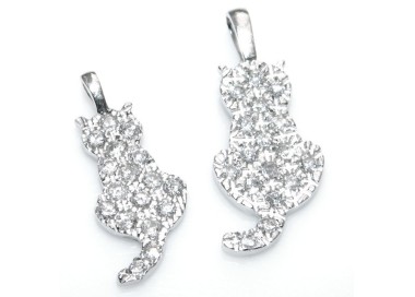 NSA|Argento 925 : Collana girocollo veneziana ciondolo gatto gattino microsetting in 2 misure