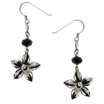NSA|Black Crystal and Flower earrings in 925 silver for women, pendants