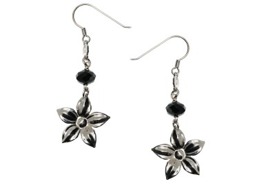 NSA|Orecchini  Cristallo Nero e Fiore in argento 925 per donna, pendenti