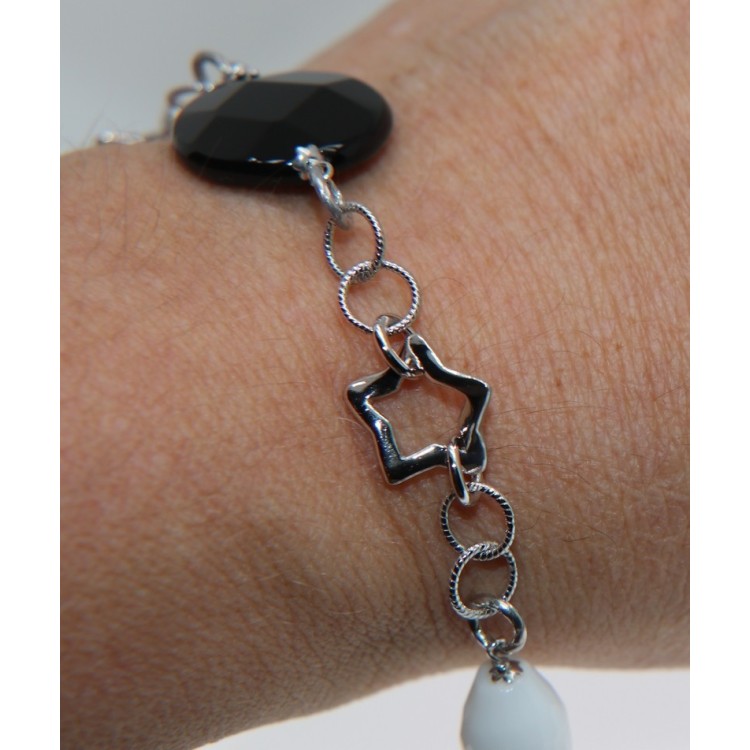 NSA|Bracciale argento 925 Stelle con Onice e Agata Bianca Naturali per donna