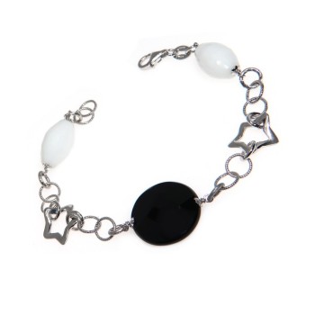 NSA|Bracciale argento 925 Stelle con Onice e Agata Bianca Naturali per donna