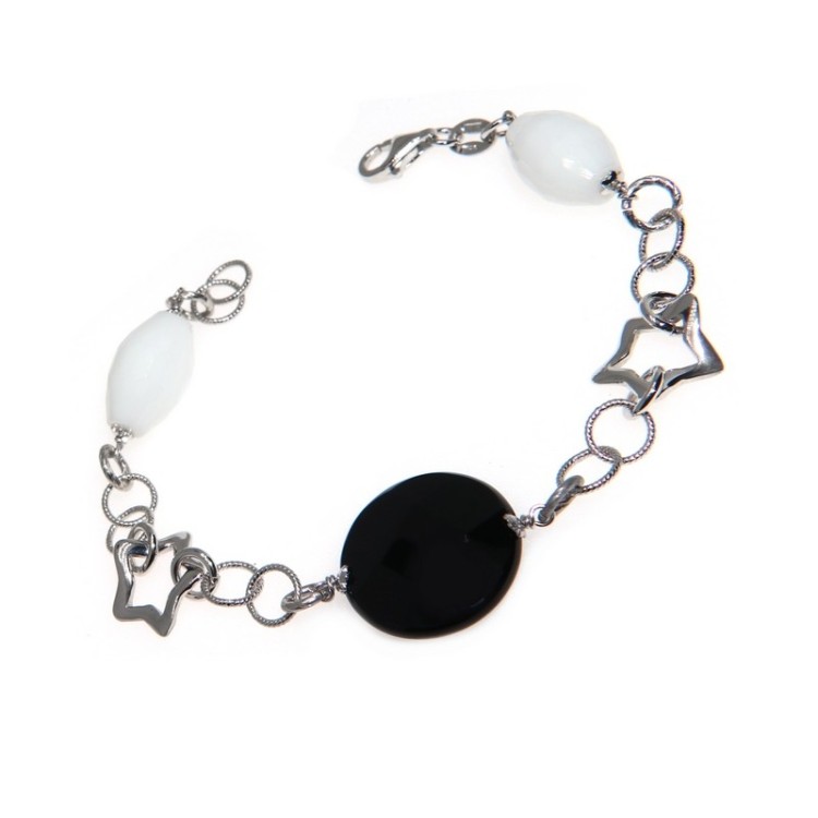 NSA|Bracciale argento 925 Stelle con Onice e Agata Bianca Naturali per donna