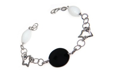 NSA|Bracciale argento 925 Stelle con Onice e Agata Bianca Naturali per donna