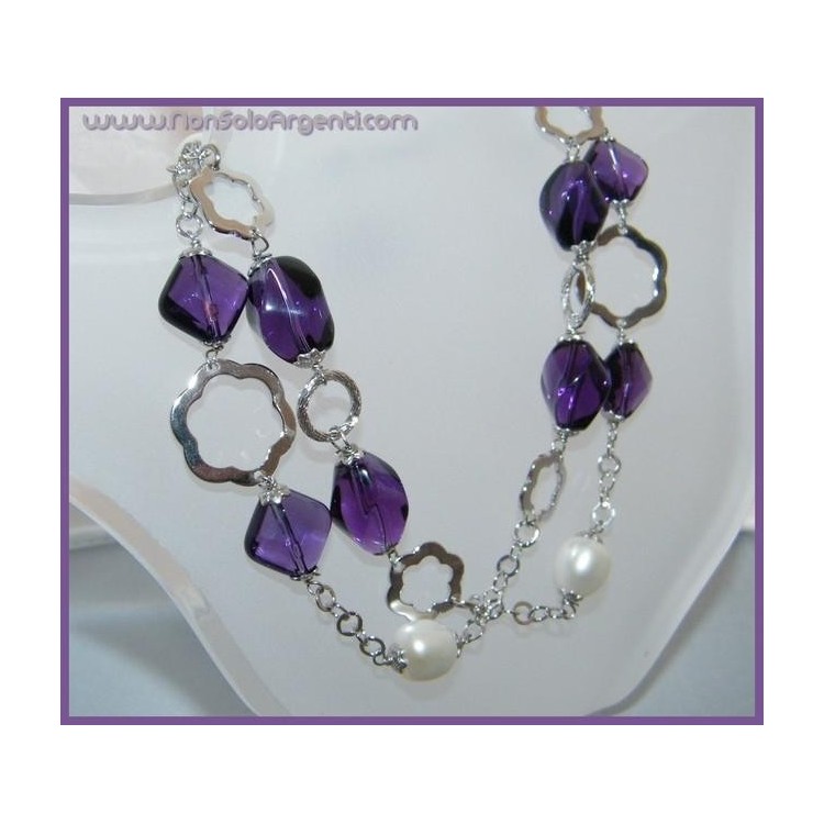 NSA|Collana in ARGENTO 925 Italiano con Ametista purissima e perle naturali