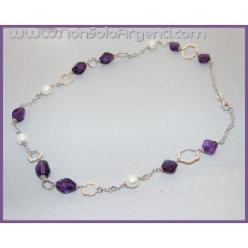NSA|925 silver necklace Pure purple amethyst and natural pearls choker