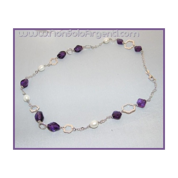 NSA|925 silver necklace Pure purple amethyst and natural pearls choker