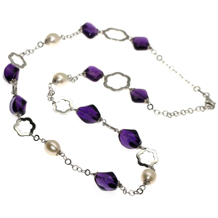NSA|925 silver necklace Pure purple amethyst and natural pearls choker