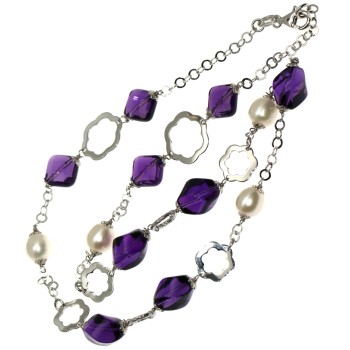 NSA|Collana argento 925 Ametista viola purissima e perle naturali girocollo