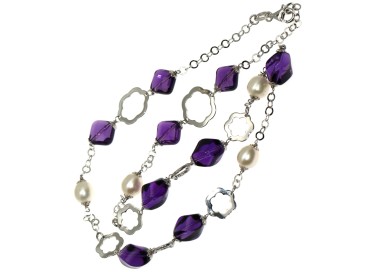 NSA|Collana argento 925 Ametista viola purissima e perle naturali girocollo