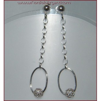 NSA|Argento 925 : Orecchini lunghi catena rolo' e ovale con sfera traforata passante