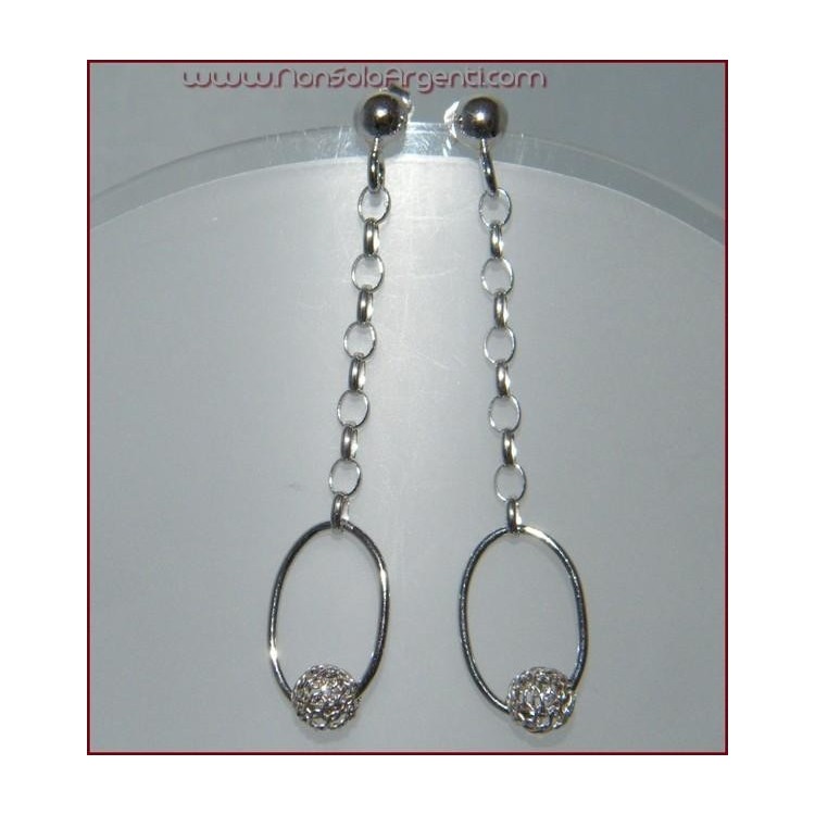 NSA|Argento 925 : Orecchini lunghi catena rolo' e ovale con sfera traforata passante