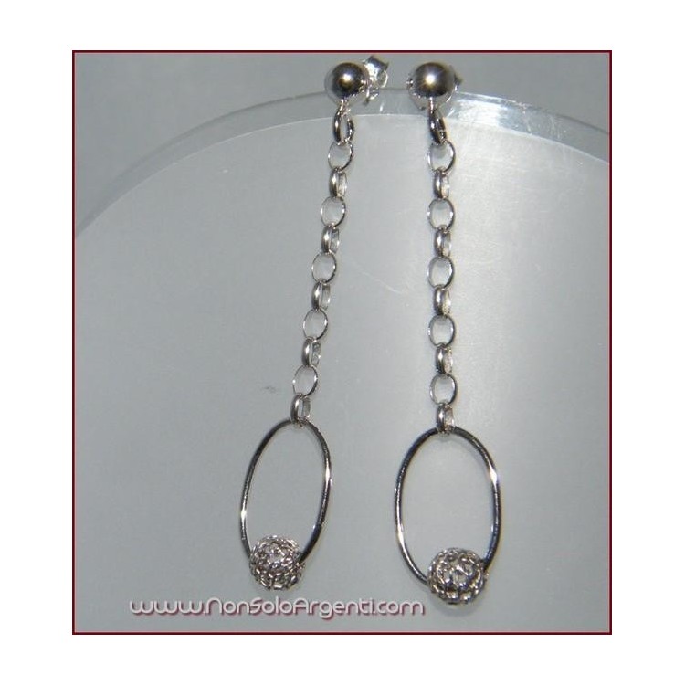NSA|Argento 925 : Orecchini lunghi catena rolo' e ovale con sfera traforata passante