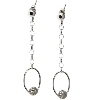 NSA|Long oval 925 silver earrings with perforated sphere for women