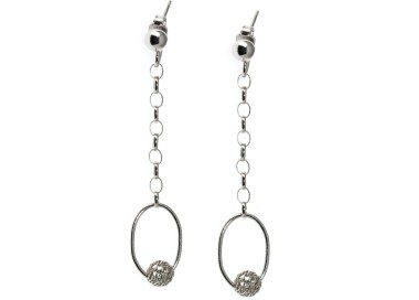 NSA|Orecchini argento 925 lunghi ovale con sfera traforata passante per donna
