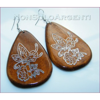 NSA|Drops earrings in wood with silver or gold engraving for women
