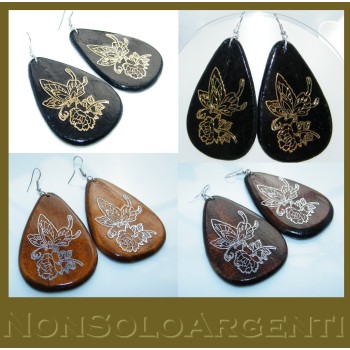 NSA|Drops earrings in wood with silver or gold engraving for women