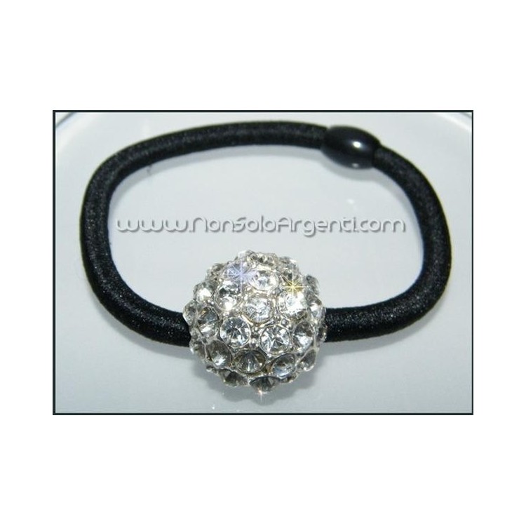 NSA|Bigiotteria : Fermaglio per coda argentato con sfera a pavè di strass