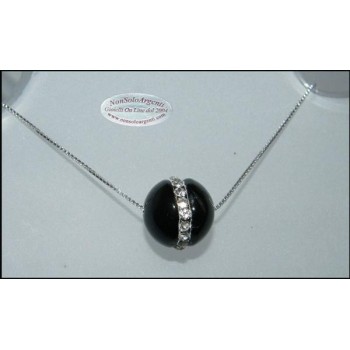 NSA|Girocollo veneziano in argento 925 rodiato con sfera passante di agata nera e zirconia