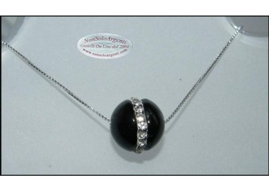 NSA|Girocollo veneziano in argento 925 rodiato con sfera passante di agata nera e zirconia