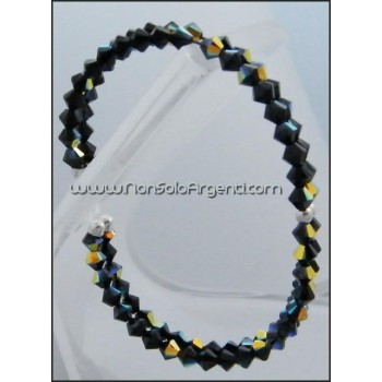 NSA|Bracciale Rigido Argento 925 Con 2 file di Swarovski Bicono NERO Jet nut 2 xAB