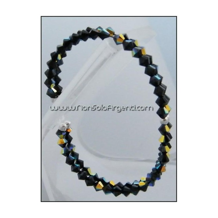 NSA|Bracciale Rigido Argento 925 Con 2 file di Swarovski Bicono NERO Jet nut 2 xAB