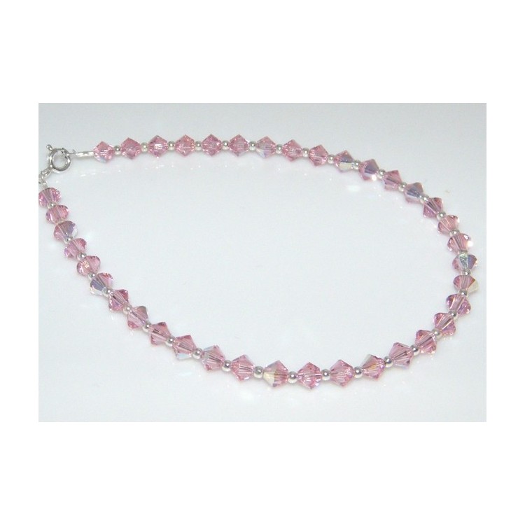 NSA|Bracciale Argento 925 Con Swarovski Bicono ROSA AB lungo corto uomo donna