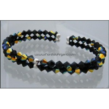 NSA|Bracciale Rigido Argento 925 Con 2 file di Swarovski Bicono NERO Jet nut 2 xAB