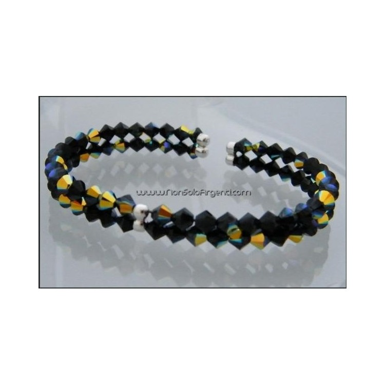 NSA|Bracciale Rigido Argento 925 Con 2 file di Swarovski Bicono NERO Jet nut 2 xAB