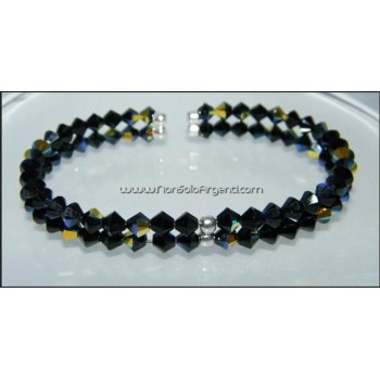 NSA|Bracciale Rigido Argento 925 Con 2 file di Swarovski Bicono NERO Jet nut 2 xAB