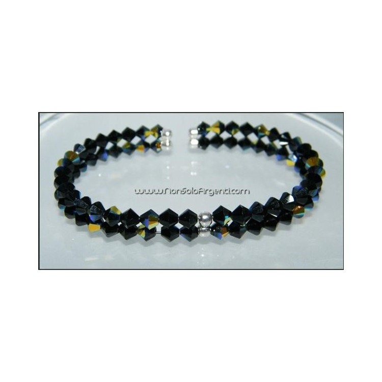 NSA|Bracciale Rigido Argento 925 Con 2 file di Swarovski Bicono NERO Jet nut 2 xAB