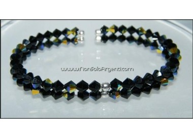 NSA|Bracciale Rigido Argento 925 Con 2 file di Swarovski Bicono NERO Jet nut 2 xAB