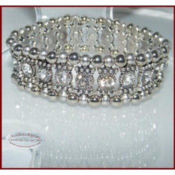 NSA|Bigiotteria : Bracciale Braccialetto Polsino Sfere e Strass bianco 1 filo