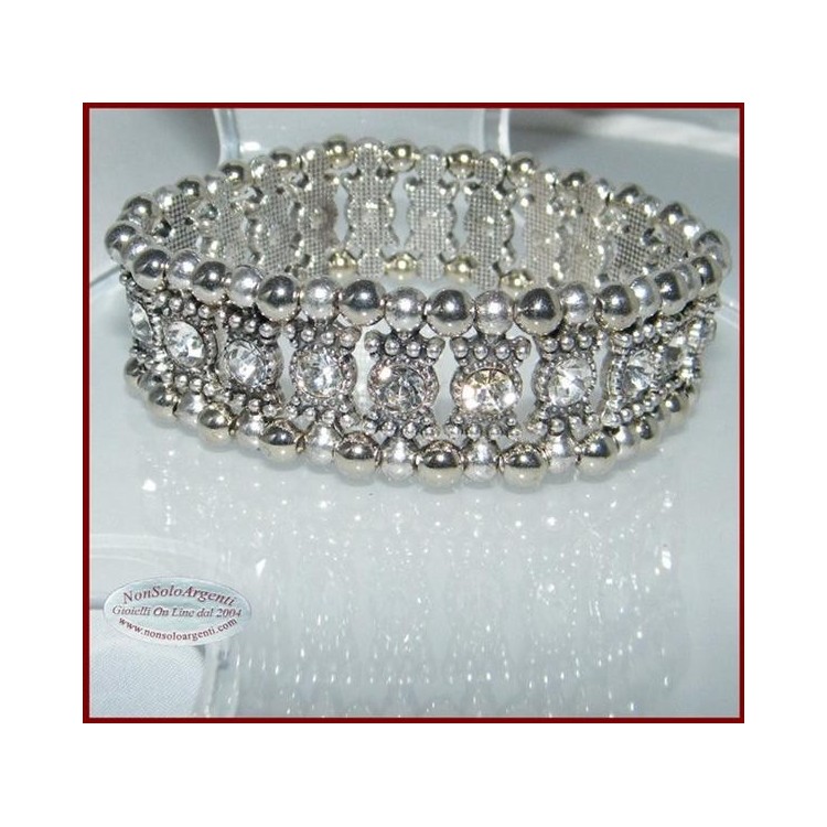 NSA|Bigiotteria : Bracciale Braccialetto Polsino Sfere e Strass bianco 1 filo