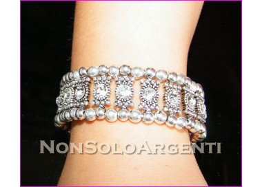 NSA|Bracciale Polsino Sfere e Strass bianco 1 filo elastico donna