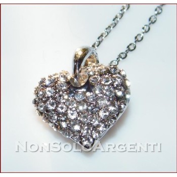 NSA|Bigiotteria : Collana argentata con ciondolo a forma di cuore con pavè di strass in cofanetto