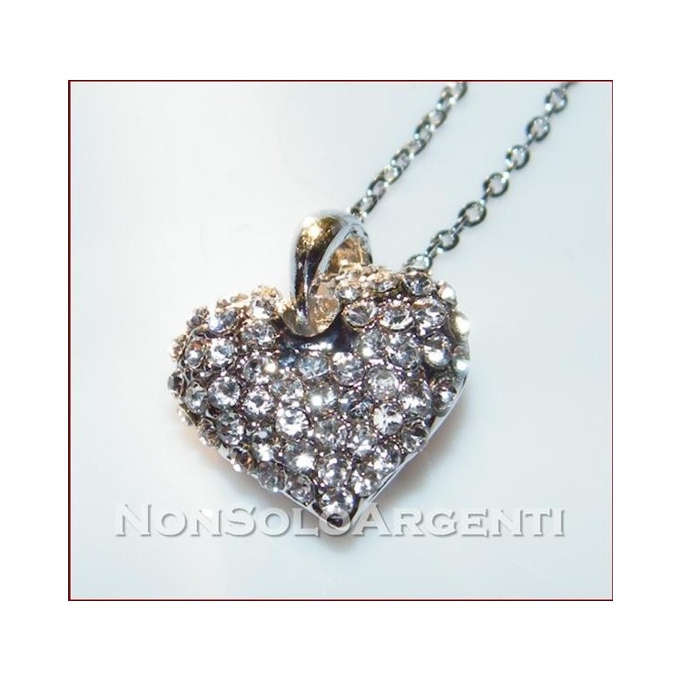 NSA|Bigiotteria : Collana argentata con ciondolo a forma di cuore con pavè di strass in cofanetto