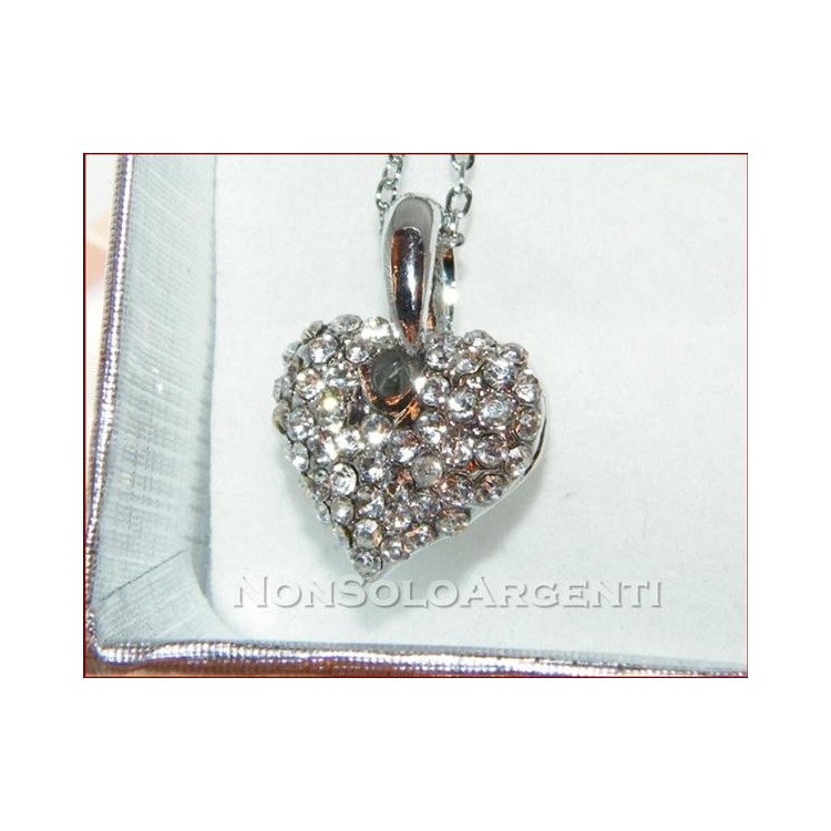 NSA|Bigiotteria : Collana argentata con ciondolo a forma di cuore con pavè di strass in cofanetto