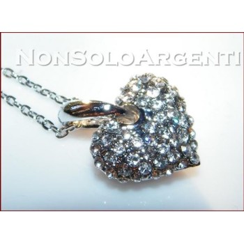 NSA|Bigiotteria : Collana argentata con ciondolo a forma di cuore con pavè di strass in cofanetto