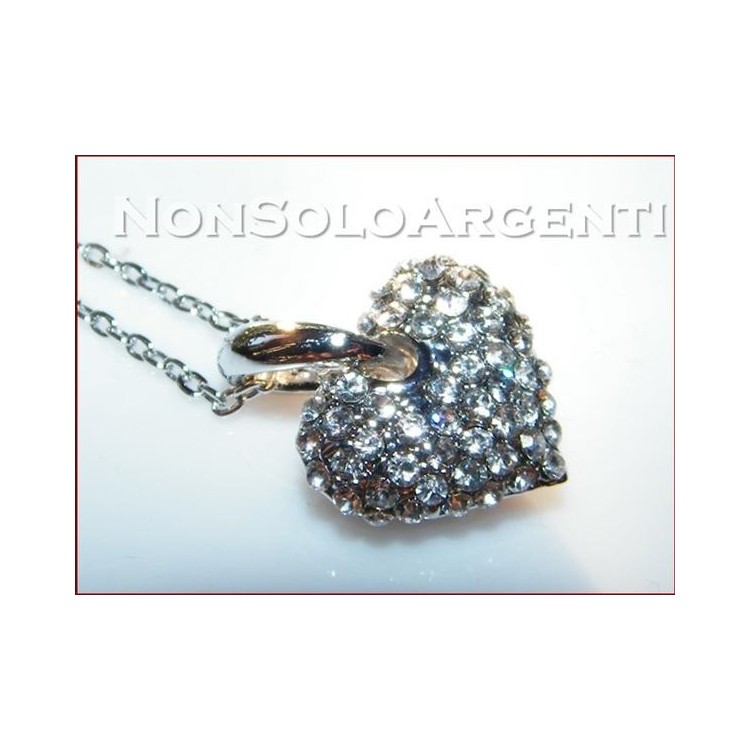 NSA|Bigiotteria : Collana argentata con ciondolo a forma di cuore con pavè di strass in cofanetto