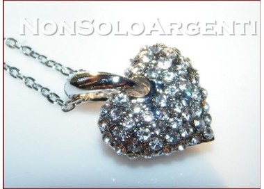 NSA|Bigiotteria : Collana argentata con ciondolo a forma di cuore con pavè di strass in cofanetto