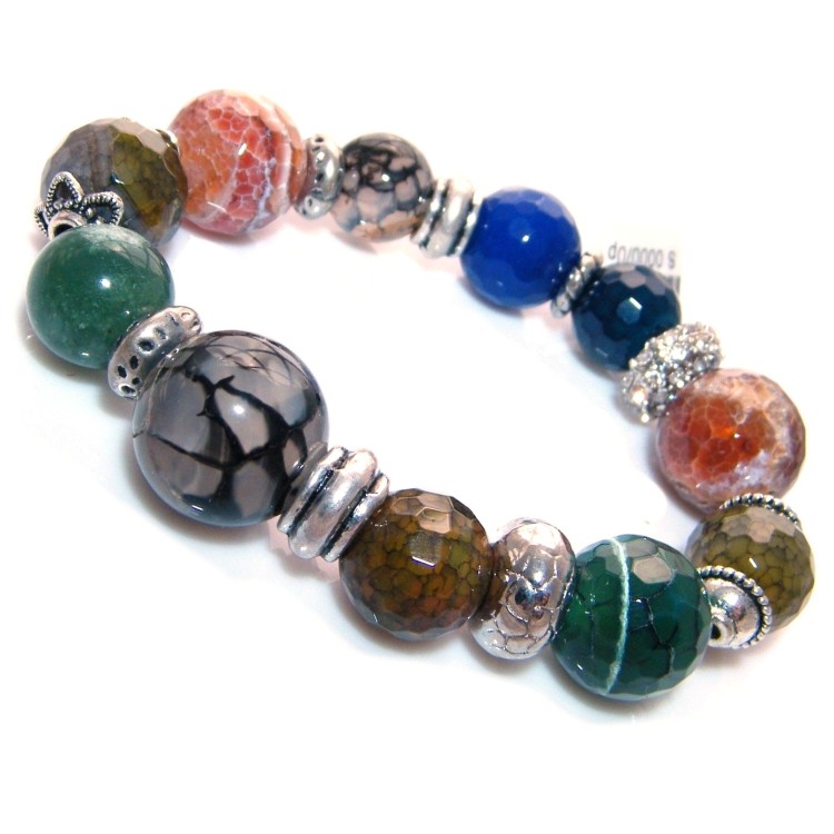 NSA|Bracciale Elastico Corniola , agata blu e verde  con strass