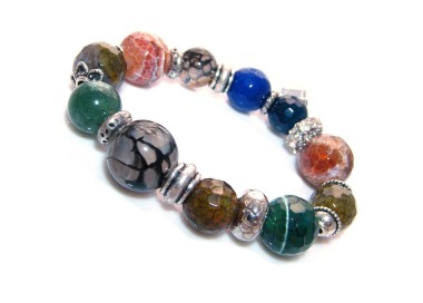 NSA|Bracciale Elastico Corniola , agata blu e verde  con strass